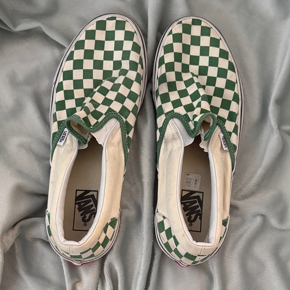 Vans Green and White Checkered Sneakers